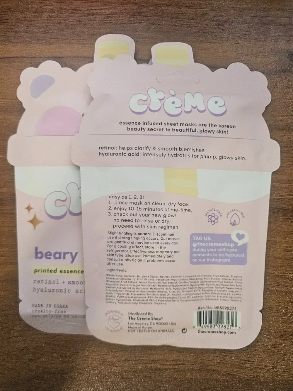 Creme Shop Soothing Beary Soft Skin! Printed Essence Sheet Mask 2 pk